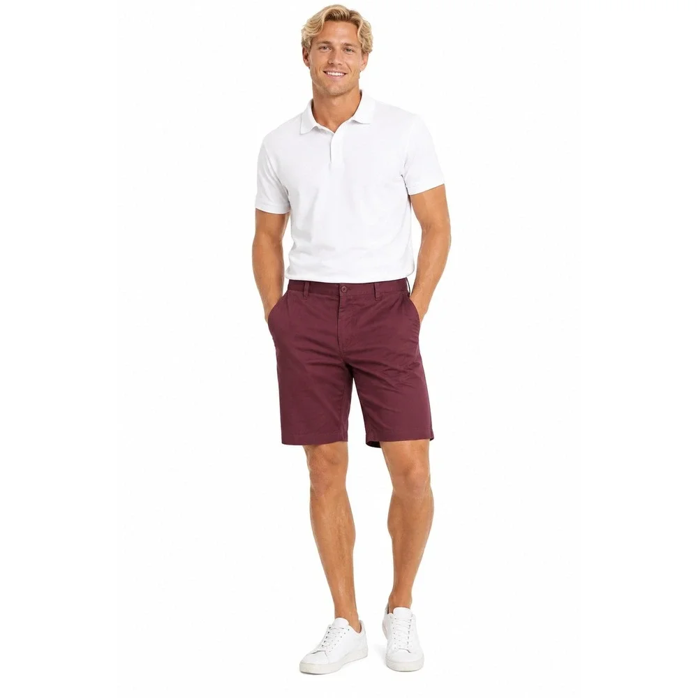 Pacific Blue Shorts Mens 36 Burgundy Maroon Flat Front Cotton Blend Twill Casual